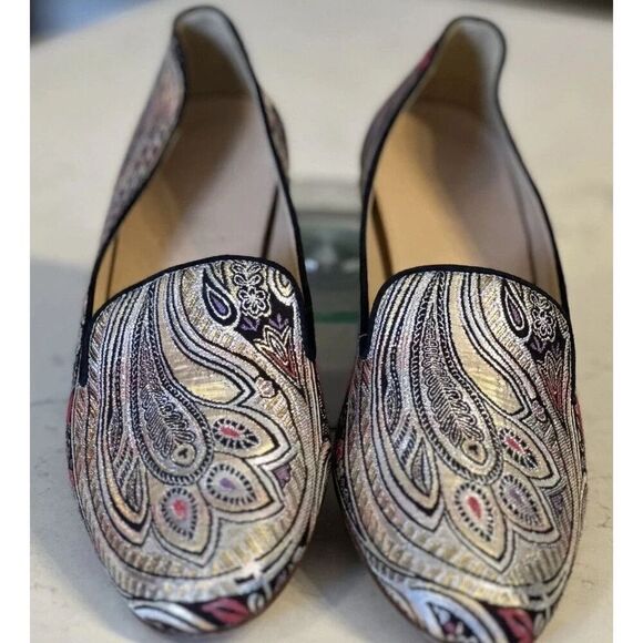 J CREW Jacquard Metallic Smoking Flats LUX Leather Italy Women Size 10 Fast Ship - Picture 2 of 14